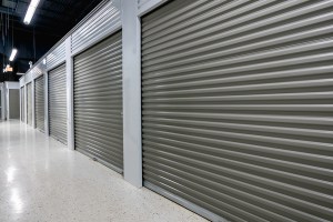 Storage facilities with gray doors. Moving, storage concept.